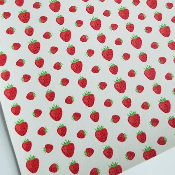 STRAWBERRY- custom faux leather sheets,8x11 faux leather,fruit strawberry fabric,strawberry faux leather,vegan leather,material for earrings