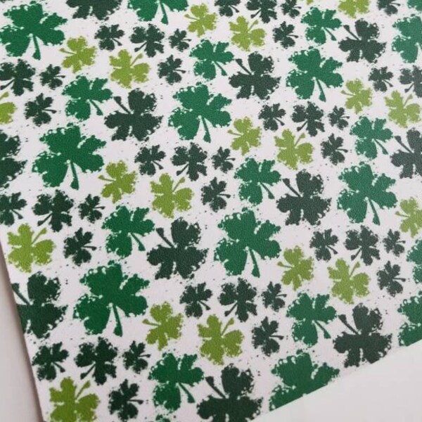 CLOVER FIELD- St Patrick's Day faux leather sheet, 8x11, st patty's leather sheets, St Patricks day fabric, St Patrick's day material custom