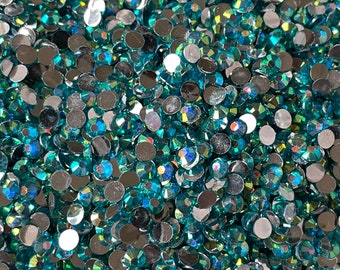 AB Blue Green RHINESTONES 2mm, 3mm, 4mm, 5mm, 6mm, half round, flat back, ss6, ss10, ss16, ss20, ss30, bulk, embellishments, faceted #1265