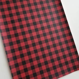 BUFFALO PLAID Red & black faux leather, faux leather sheet, 4x11x 8x9 faux leather, faux leather, vegan leather, faux leather fabric image 2