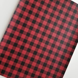 BUFFALO PLAID Red & black faux leather, faux leather sheet, 4x11x 8x9 faux leather, faux leather, vegan leather, faux leather fabric image 3