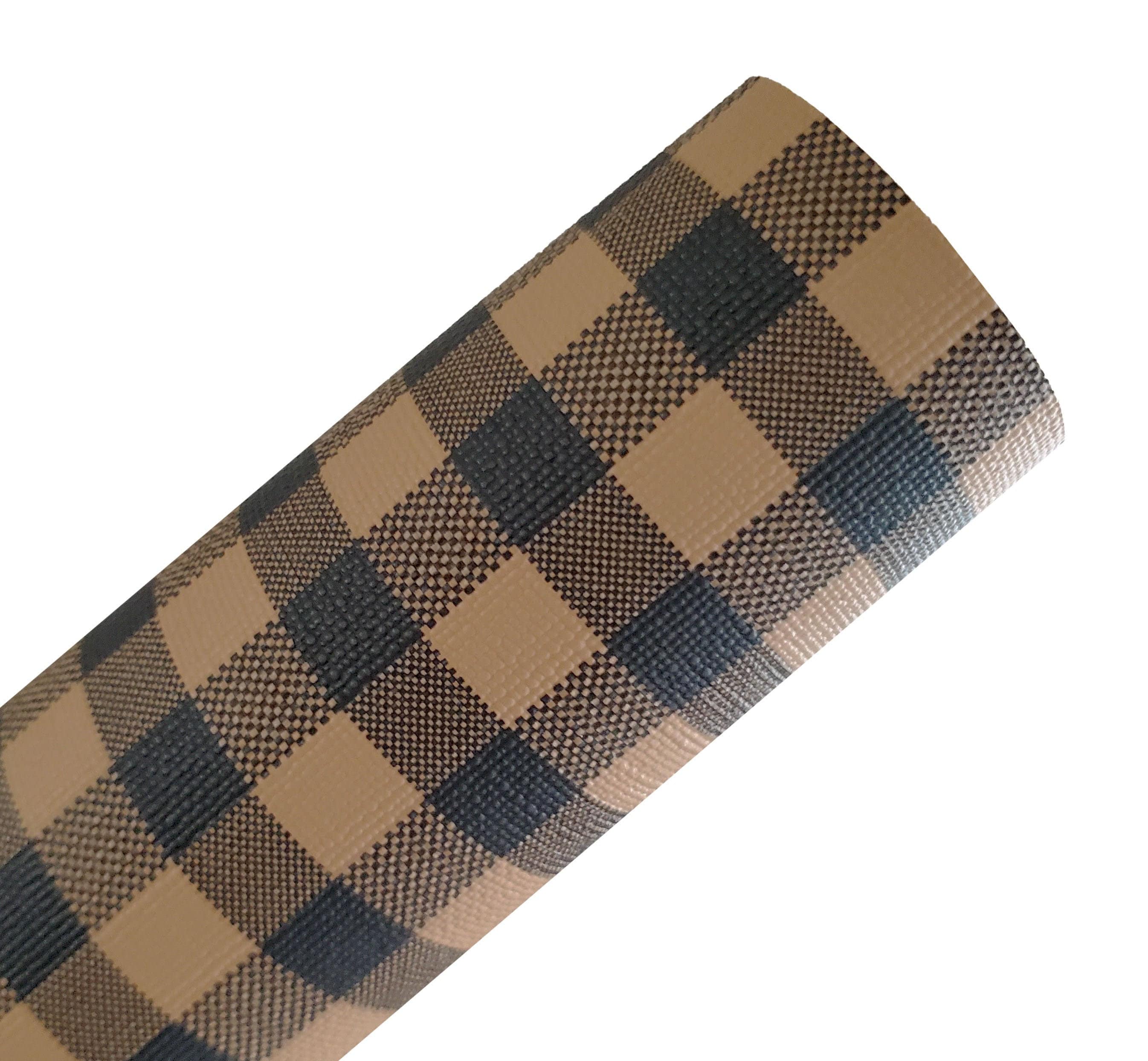 Brown LV vinyl Damier check pattern faux leather fabric by yard