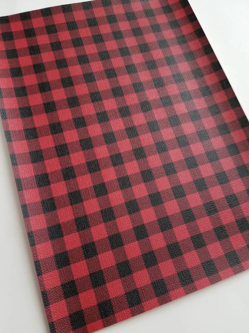 BUFFALO PLAID Red & black faux leather, faux leather sheet, 4x11x 8x9 faux leather, faux leather, vegan leather, faux leather fabric image 1