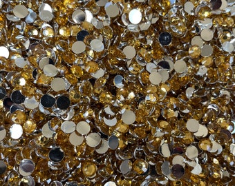 Yellow Gold RHINESTONES 2mm, 3mm, 4mm, 5mm, 6mm, flat back, ss6, ss10, ss16, ss20, ss30, bulk, embellishments, faceted, #1225