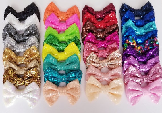 4 Inch Sequin Hair Bow Sequin Bow Diy Bow Diy Hair Bow Etsy