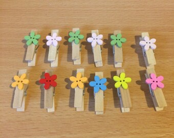 Handmade wooden clips with flowers or hearts