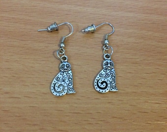 Cute silver cat and other earrings