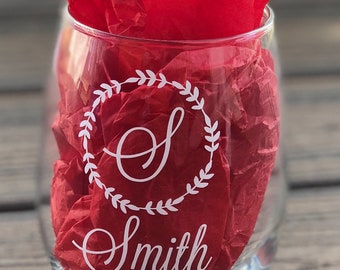 Monogram utan stjälk vinglas, personligt stjälkfritt vinglas, monogram vinglas, personligt stjälkfritt monogram, personligt vinglas