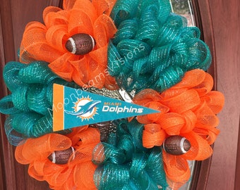 Made To Order Miami Dolphins Wreath Nfl Decor Football Outdoor Fan