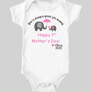 Happy 1st Mother’s Day outfit, elephant outfit, happy 1st Mothers day baby outfit, happy 1st mothers day bodysuit, baby mothers day shirt