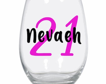 21st birthday wine glass, 21st birthday gift idea, personalized 21st birthday wine glass, gift for her, custom wine glass for him
