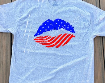 Patriotic shirt, patriotic shirt for women, patriotic lip shirt, red white and blue shirt, 4th of July shirt, American flag shirt,