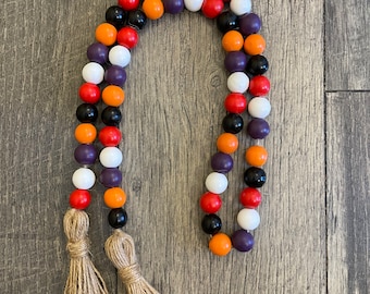 Halloween bead garland, Halloween decor, wood bead garland, housewarming gift, farmhouse bead garland, Halloween garland, tiered tray decor