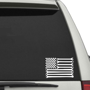 Mechanic decal, mechanic flag car decal, gift for mechanic, gift idea for mechanic, tool wrench American flag decal, gift for him
