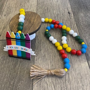 Teacher gifts, wood bead garland, teacher desk decor, farmhouse bead garland, teacher decor, tiered tray decor, farmhouse decor,