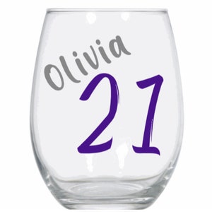 21st birthday gift for her, 21st birthday wine glass, 21st birthday gift idea, personalized 21st birthday wine glass, gift for her
