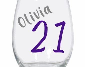 21st birthday gift for her, 21st birthday wine glass, 21st birthday gift idea, personalized 21st birthday wine glass, gift for her