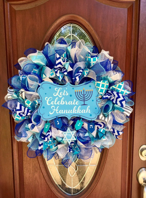 Hanukkah Wreath Hanukkah Door Wreath Mesh Hanukkah Wreath Etsy