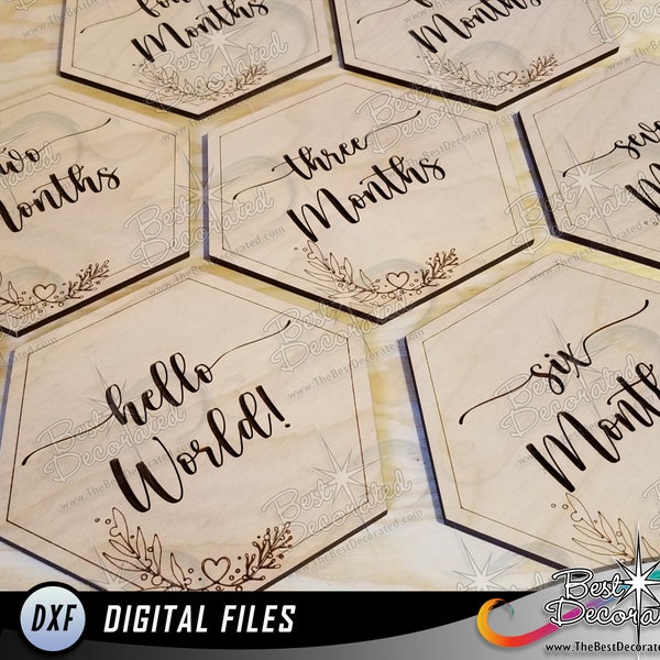 Digital File for Baby Milestone Markers. Make your own Hexagon / beehive shaped tiles for babys first photos. SVG DXF PDF Png