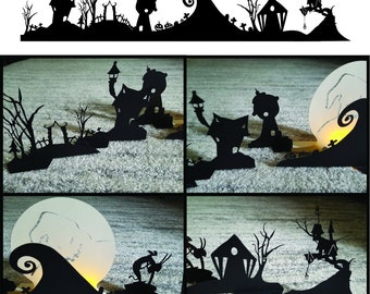 Christmas Nightmare, Halloween town DIY stand up paper village, silhouette, skyline, digital file, svg for cricut dxf png