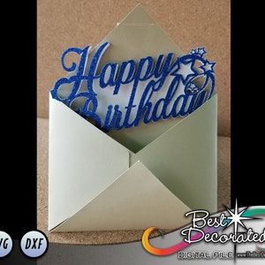 Happy Birthday Card, Easy, do it yourself quick simple card / gift tag and Envelope, DIY digital file, svg for cricut and silhouette dxf