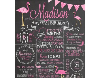 Pink Flamingo First Birthday Chalkboard Poster (Digital and Print)