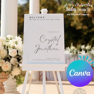 Wedding Welcome Sign Editable Canva Template, Modern Minimalist Wedding Welcome Sign, Printable Sign, Wedding Decor, 3 Sizes Included