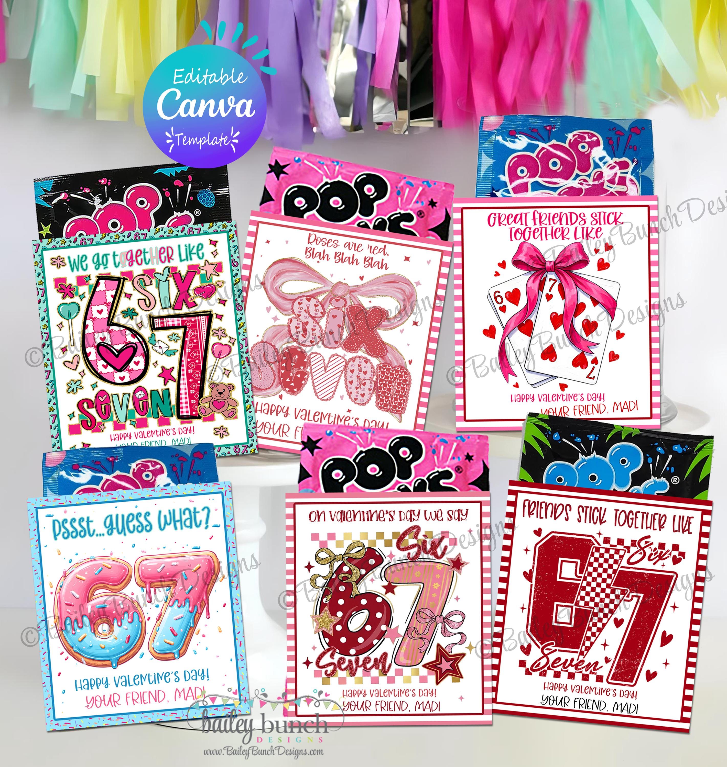 Six Seven Slang Valentine Cards for Kids, Girl Pink Funny Classroom ...