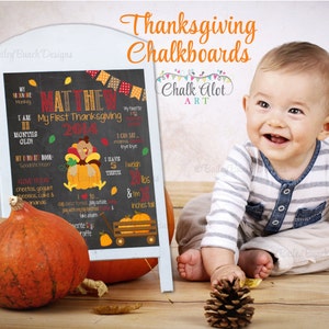 Baby&#39;s Thanksgiving Chalkboard, First Thanksgiving, Chalkboard Sign - PERSONALIZED