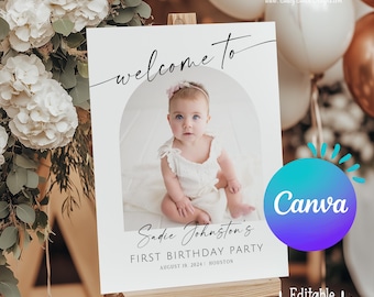 Modern Photo Birthday Photo Welcome Sign: Editable Canva Template (16x20)