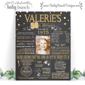 50th Birthday Chalkboard Sign: Nostalgic 1975 Photo Poster (Digital File or Print)