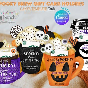 Halloween Spooky Brew Coffee Hot Chocolate Gift Card Holder, Halloween Teacher Gift Ideas, Spooky Season Gifts (Canva Template Editable)