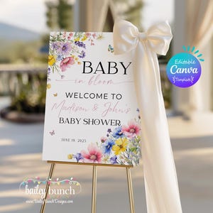 Wildflower Baby Shower Welcome Sign: Editable Canva Template