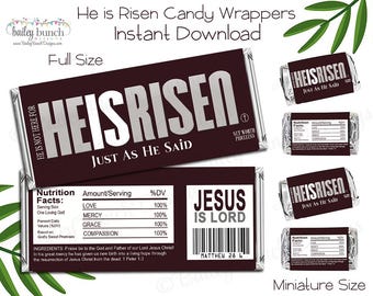 He is Risen Easter Candy Wrapper: Printable Treat Favors (INSTANT DOWNLOAD)