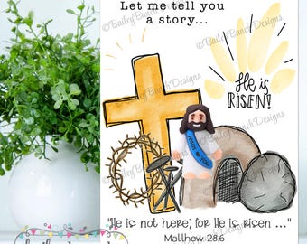 Easter Jesus He is Risen Card Little Faith Centered Scripture Religious Printable Digital Download Risen Christ Sunday School Gift Idea