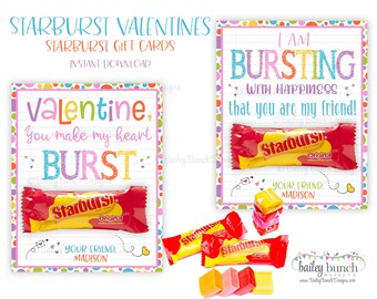 Starburst Valentines, Rainbow Valentine, Bursting with Happiness, Candy Valentine's Day, Valentines - Instant Download
