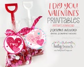 I dig you Gift Tags, Valentine Gifts, Valentine's, Party Favor Gift Labels Valentine's Day, Valentines Shovel, PINK, RED, - Instant Download