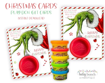 Christmas Play-Doh Cards: School Party Favors, School Party Gifts, Holiday Party Gifts, Student Gift Bags, Green Hand, (Digital Download)