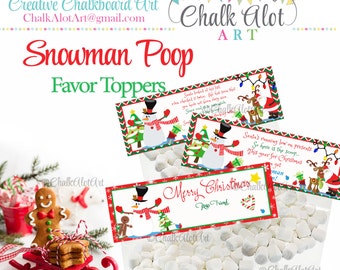 Christmas Snowman Poop Treat Bag Toppers, Christmas Favors - Instant Download