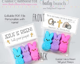 Easter He is Risen Tell Your Peeps Treat Topper Easter Favors Religious School Party Resurrection Printable Christian Celebration Sunday