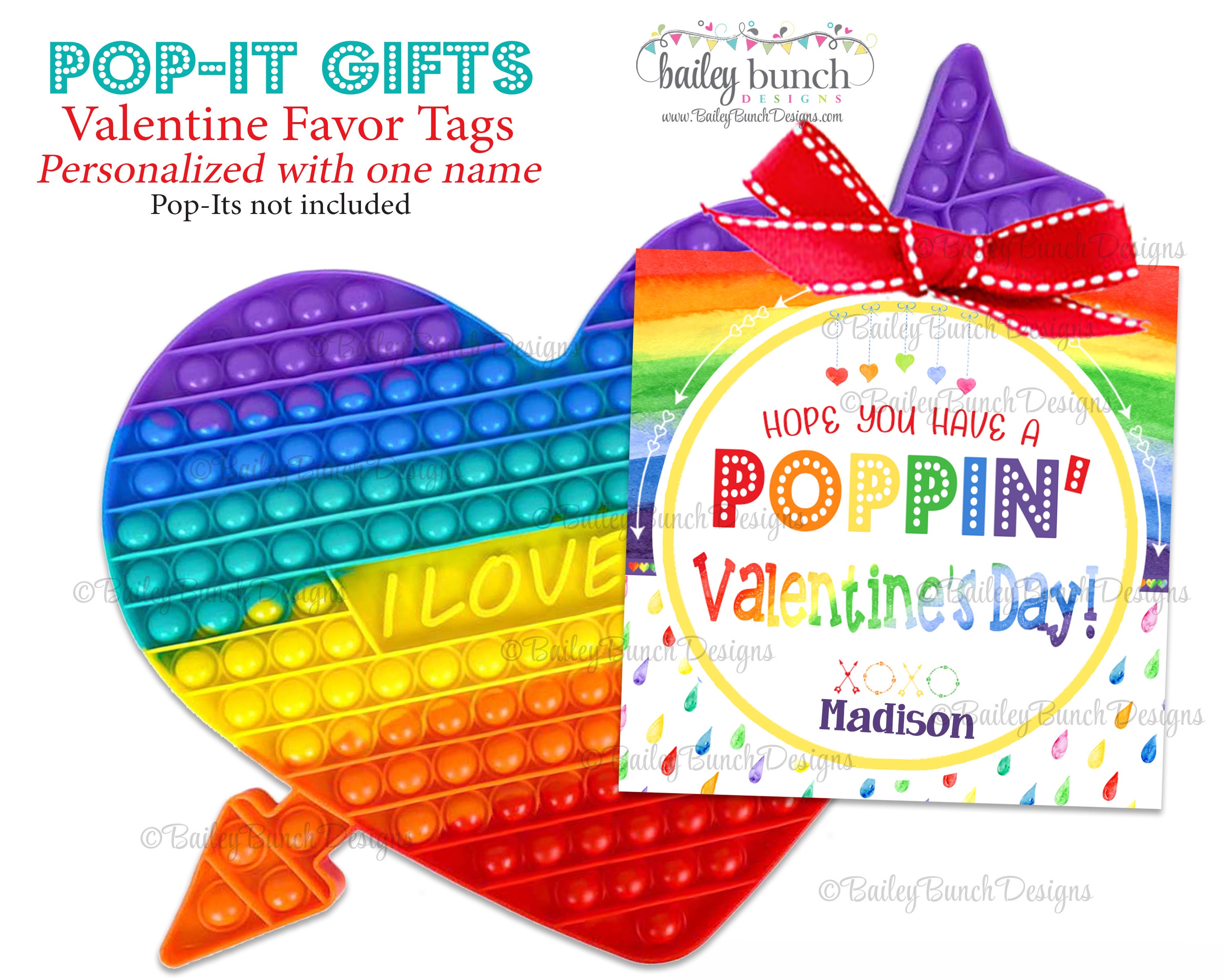 Rainbow Valentine Pop It Gift Tags, Valentines Gifts, Teacher Gifts ...