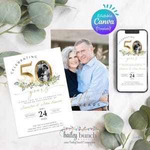 Golden Anniversary Invitation Digital Template Editable Invite Fiftieth Celebration Wedding Milestone Marriage Announcement Elegant Design