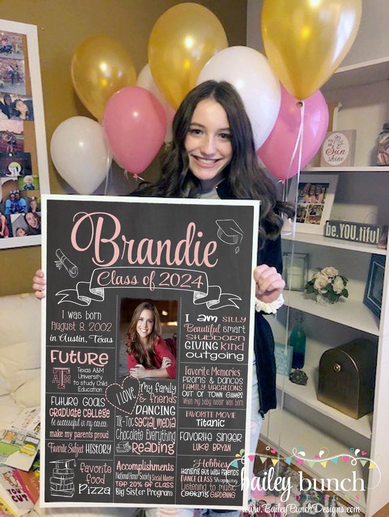 Graduation Chalkboard Template Editable Design Digital Download Board Photo Senior Picture Memory Display Sign Class Milestone 2026 & 2027 image 8