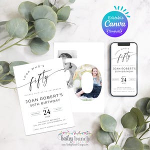 50th Birthday Party  Invitation Template: Photo, Simple, Modern (Canva Editable 5x7)