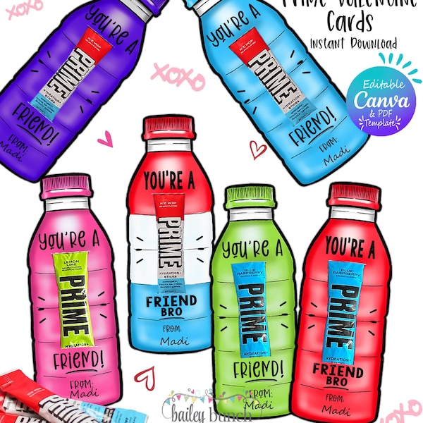 Valentine Drink Tag Printable Valentine Day Printable Classroom Valentine Party Favor Prime Friend Valentine Card Digital Download Hydration