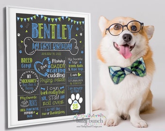 Dog Birthday Chalkboard Sign, Dog Party Decorations, Pet 1st Birthday, Dog First Birthday, Dog's Personalized Custom Sign, Digital Pet 101