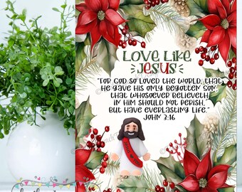 Little Jesus Gift Pocket Cards: Scripture Faith Printable Poinsettia Christmas Card Favors, Bible Verse, Share the Gospel (Instant Download)