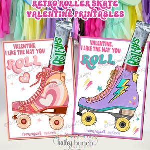 Retro Roller Skate Valentine Printable Cards, Kid's Classroom Valentines, Valentine's Day Party Favor, Skating Valentine, Instant Download