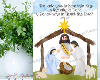 Little Jesus Christmas Cards: Nativity Gift Scripture Card, Bible Verse, Share the Gospel, Jesus Loves You (Instant Download PDF)