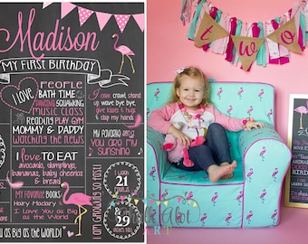 Pink Flamingo Birthday Chalkboard Poster: Milestone Board (Digital File or Print)